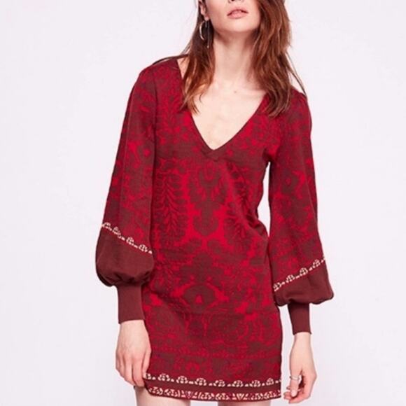 Free People Music And Lyrics Brocade Damask Jacquard Dress - Picture 9 of 9